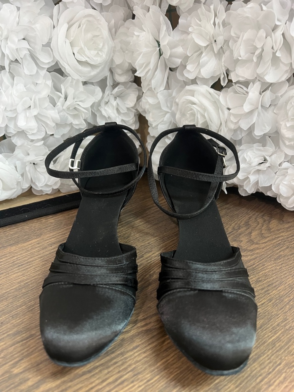 Black Satin Women's Ankle-Strap salsa or ballroom dancing Shoes